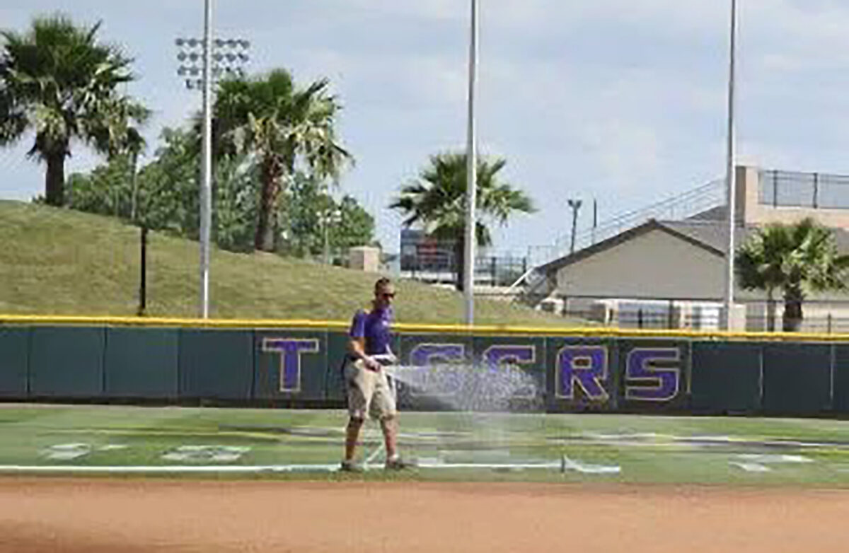 Eric Harshman Caring for Baseball Field at LSU Tigers.